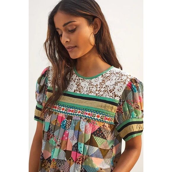 Anthropologie Patchwork Embroidered Lace Blouse Verb by Pallavi Singhee XS NWT - Picture 1 of 3